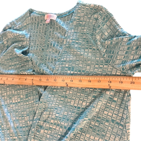 Lularoe Longline Cardigan Size Medium Heathered Teal Knit Front Pockets Cozy - Picture 9 of 10